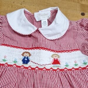 Rosalina Collections Smocked Jump Rope Spring Red Gingham Jumper Sz‎ 24 M AS IS